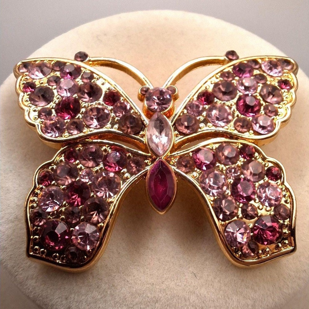 Vintage Monet butterfly brooch shades of pink gold tone